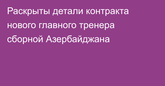 Раскрыты детали контракта нового главного тренера сборной Азербайджана