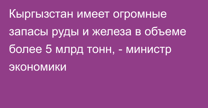 Кыргызстан имеет огромные запасы руды и железа в объеме более 5 млрд тонн, - министр экономики