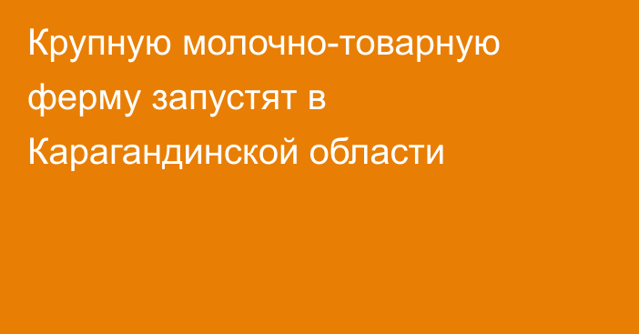 Крупную молочно-товарную ферму запустят в Карагандинской области