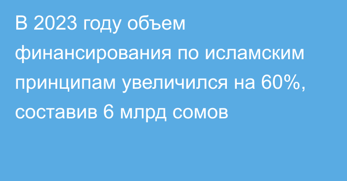 В 2023 году объем финансирования по исламским принципам увеличился на 60%, составив 6 млрд сомов