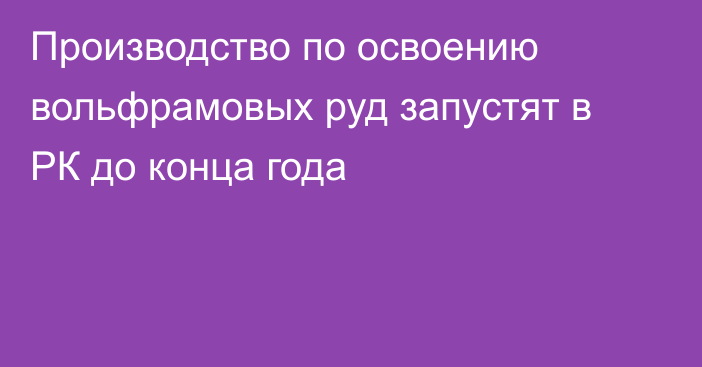 Производство по освоению вольфрамовых руд запустят в РК до конца года