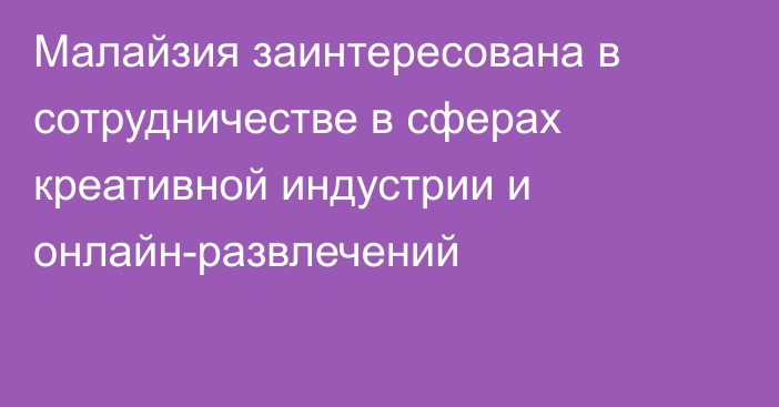 Малайзия заинтересована в сотрудничестве в сферах креативной индустрии и онлайн-развлечений