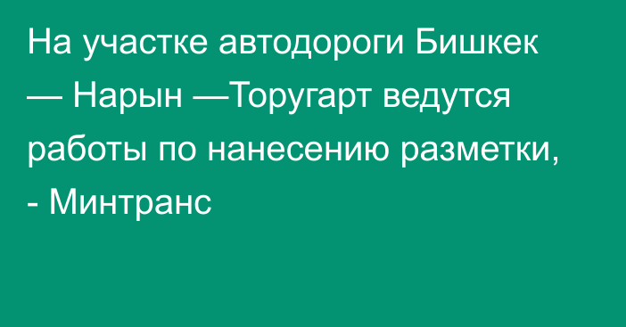 На участке автодороги Бишкек — Нарын —Торугарт ведутся работы по нанесению разметки, - Минтранс