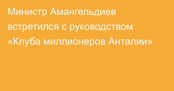 Министр Амангельдиев встретился с руководством «Клуба миллионеров Анталии»