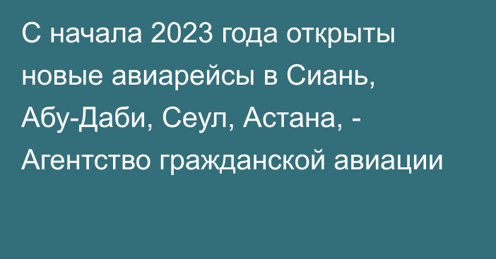 С начала 2023 года открыты новые авиарейсы в Сиань, Абу-Даби, Сеул, Астана, - Агентство гражданской авиации