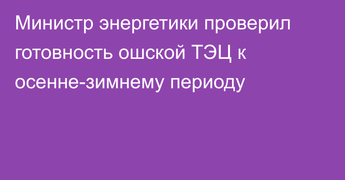 Министр энергетики проверил готовность ошской ТЭЦ к осенне-зимнему периоду