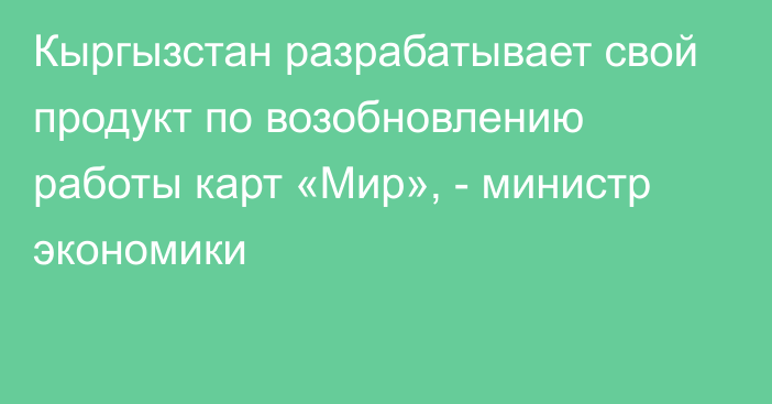 Кыргызстан разрабатывает свой продукт по возобновлению работы карт «Мир», - министр экономики