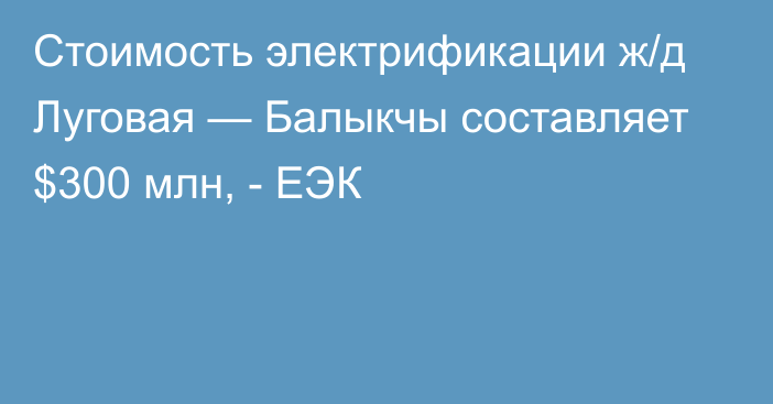 Стоимость электрификации ж/д Луговая — Балыкчы составляет $300 млн, - ЕЭК