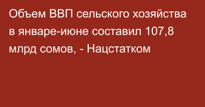 Объем ВВП сельского хозяйства в январе-июне составил 107,8 млрд сомов, - Нацстатком