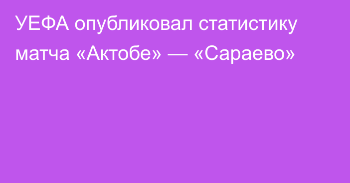 УЕФА опубликовал статистику матча «Актобе» — «Сараево»