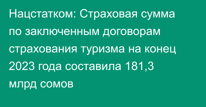 Нацстатком: Страховая сумма по заключенным договорам страхования туризма на конец 2023 года составила 181,3 млрд сомов