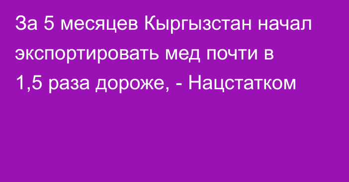 За 5 месяцев Кыргызстан начал экспортировать мед почти в 1,5 раза дороже, - Нацстатком  