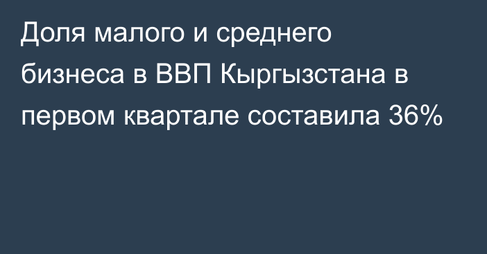 Доля малого и среднего бизнеса в ВВП Кыргызстана в первом квартале составила 36%