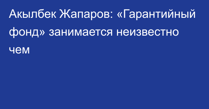 Акылбек Жапаров: «Гарантийный фонд» занимается неизвестно чем