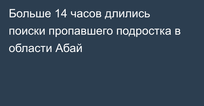 Больше 14 часов длились поиски пропавшего подростка в области Абай