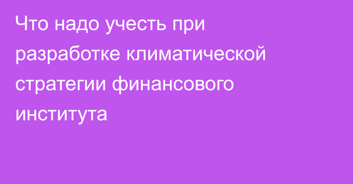 Что надо учесть при разработке климатической стратегии финансового института