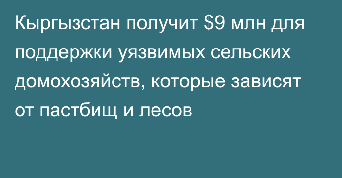 Кыргызстан получит $9 млн для поддержки уязвимых сельских домохозяйств, которые зависят от пастбищ и лесов