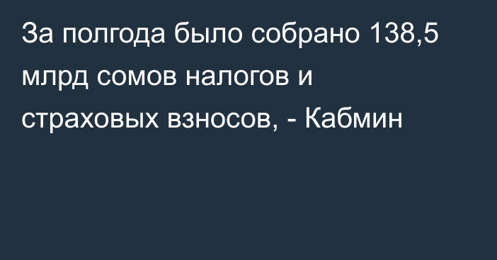 За полгода было собрано 138,5 млрд сомов налогов и страховых взносов, - Кабмин