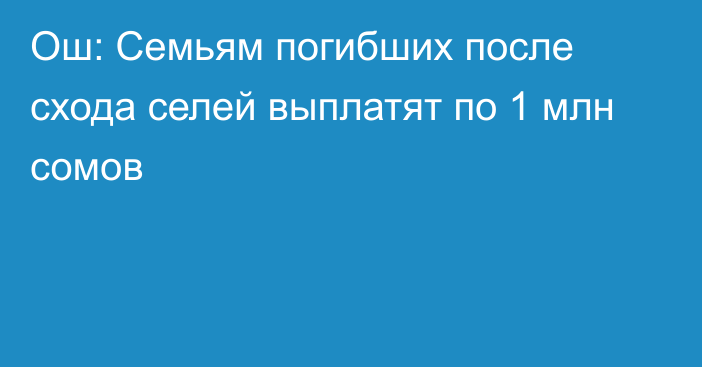 Ош: Семьям погибших после схода селей выплатят по 1 млн сомов 