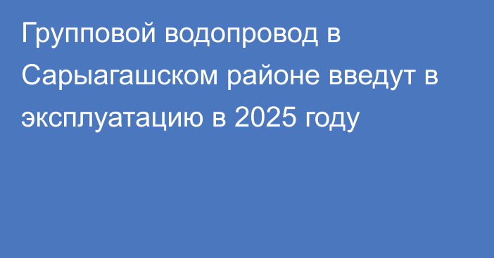 Групповой водопровод в Сарыагашском районе введут в эксплуатацию в 2025 году