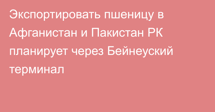 Экспортировать пшеницу в Афганистан и Пакистан РК планирует через Бейнеуский терминал