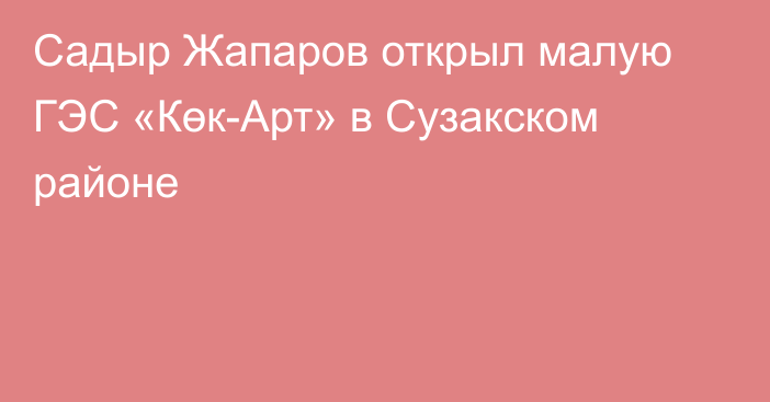 Садыр Жапаров открыл малую ГЭС «Көк-Арт» в Сузакском районе