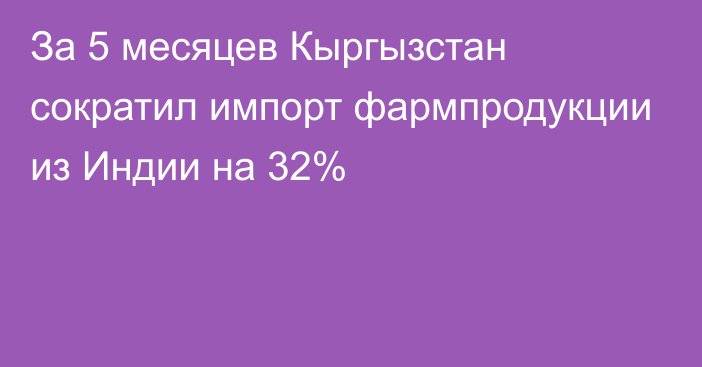 За 5 месяцев Кыргызстан сократил импорт фармпродукции из Индии на 32%