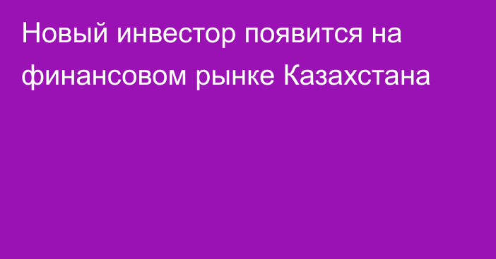 Новый инвестор появится на финансовом рынке Казахстана