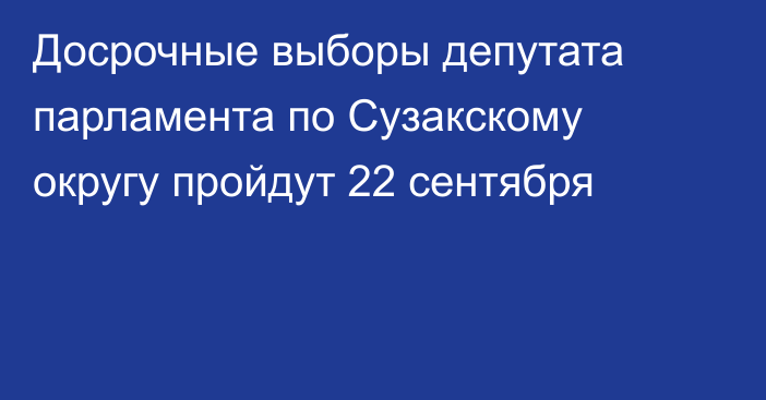 Досрочные выборы депутата парламента по Сузакскому округу пройдут 22 сентября