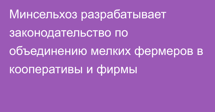 Минсельхоз разрабатывает законодательство по объединению мелких фермеров в кооперативы и фирмы