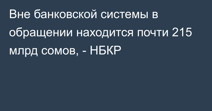 Вне банковской системы  в обращении находится почти 215 млрд сомов, - НБКР