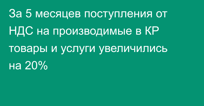 За 5 месяцев поступления от НДС на производимые в КР товары и услуги увеличились на 20%