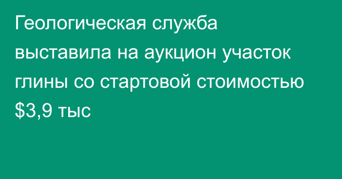 Геологическая служба выставила на аукцион участок глины со стартовой стоимостью $3,9 тыс