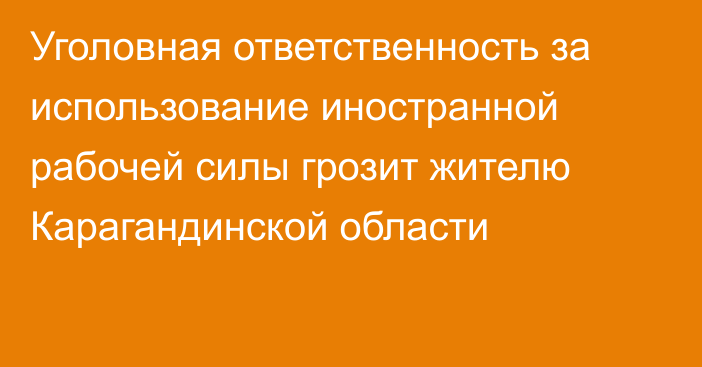 Уголовная ответственность за использование иностранной рабочей силы грозит жителю Карагандинской области