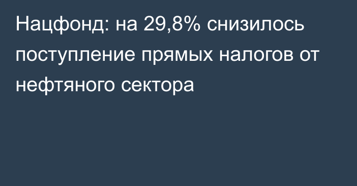 Нацфонд: на 29,8% снизилось поступление прямых налогов от нефтяного сектора