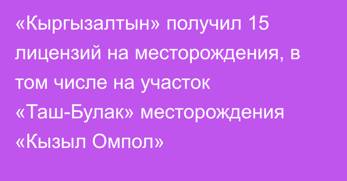 «Кыргызалтын» получил 15 лицензий на месторождения, в том числе на участок «Таш-Булак» месторождения «Кызыл Омпол»