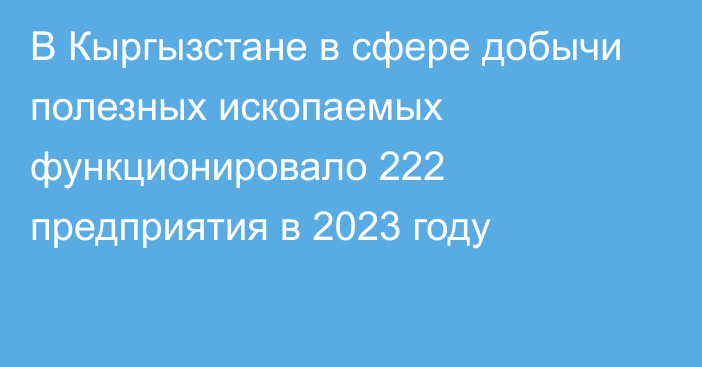 В Кыргызстане в сфере добычи полезных ископаемых функционировало 222 предприятия в 2023 году