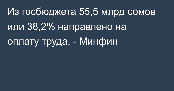 Из госбюджета 55,5 млрд сомов или 38,2% направлено на оплату труда, - Минфин