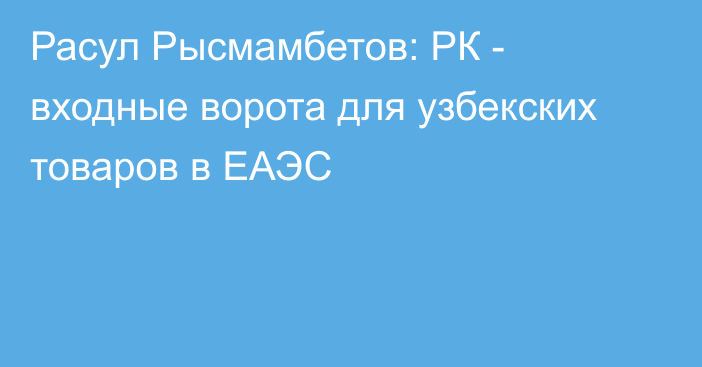 Расул Рысмамбетов: РК - входные ворота для узбекских товаров в ЕАЭС