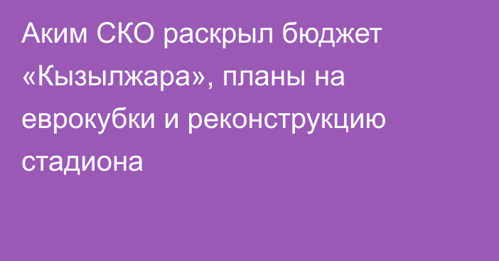 Аким СКО раскрыл бюджет «Кызылжара», планы на еврокубки и реконструкцию стадиона