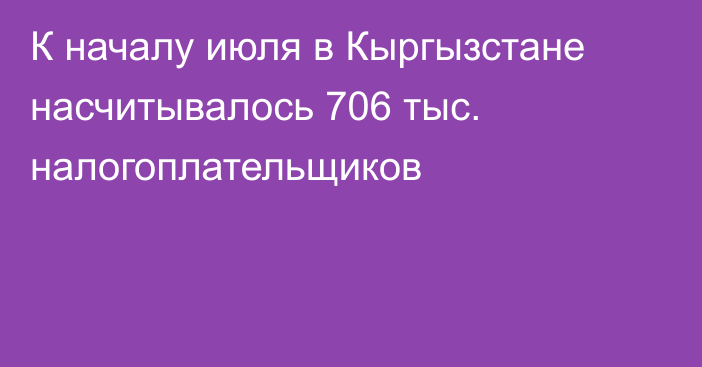 К началу июля в Кыргызстане насчитывалось 706 тыс. налогоплательщиков 