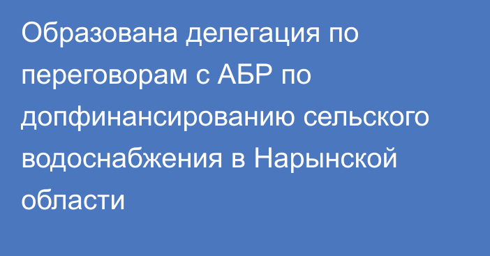 Образована делегация по переговорам с АБР по допфинансированию сельского водоснабжения в Нарынской области