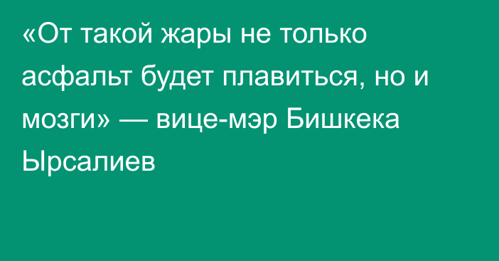 «От такой жары не только асфальт будет плавиться, но и мозги» — вице-мэр Бишкека Ырсалиев