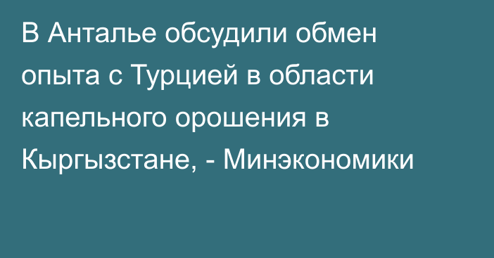 В Анталье обсудили обмен опыта с Турцией в области капельного орошения в Кыргызстане, - Минэкономики