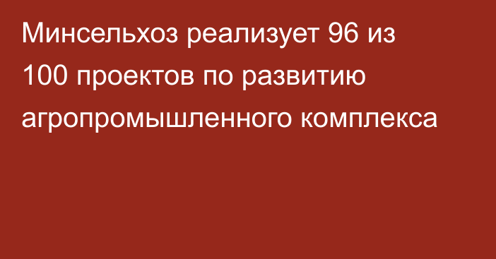 Минсельхоз реализует 96 из 100 проектов по развитию агропромышленного комплекса