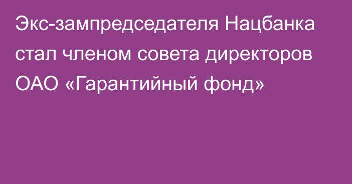 Экс-зампредседателя Нацбанка стал членом совета директоров ОАО «Гарантийный фонд»