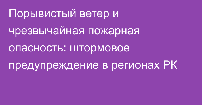 Порывистый ветер и чрезвычайная пожарная опасность: штормовое предупреждение в регионах РК