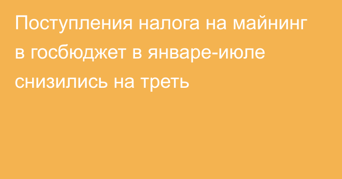 Поступления налога на майнинг в госбюджет в январе-июле снизились на треть