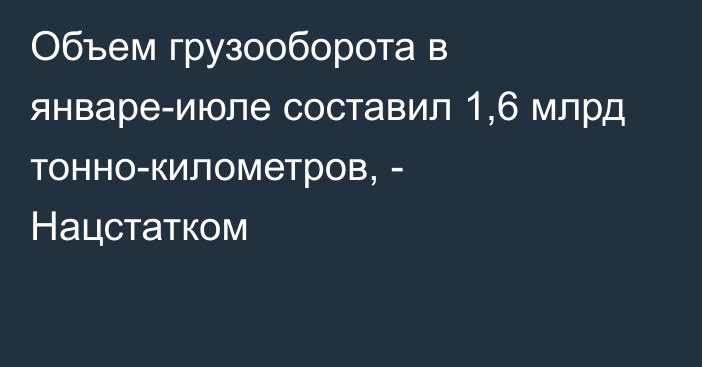 Объем грузооборота в январе-июле составил 1,6 млрд тонно-километров, - Нацстатком