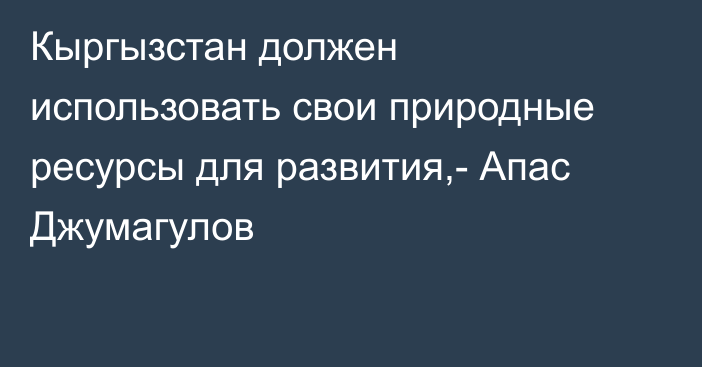 Кыргызстан должен использовать свои природные ресурсы для развития,- Апас Джумагулов